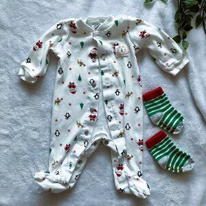 Carter’s 1st Christmas Footed Sleeper NB Holiday Socks Set | Santa VGUC